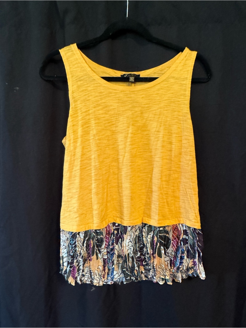 Melissa Paige Mustard Yellow Tank with Printed Ruffle Hem